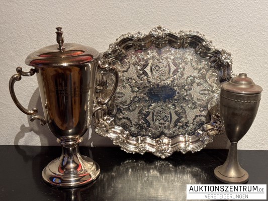 Sport-Ehrengaben: zwei Pokale 1930 + 1969 & Tablett 1985