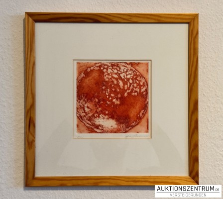 Lydia Thomas, „Roter Mond“, Kaltnadelradierung, gerahmt 32,5 x 32,5cm