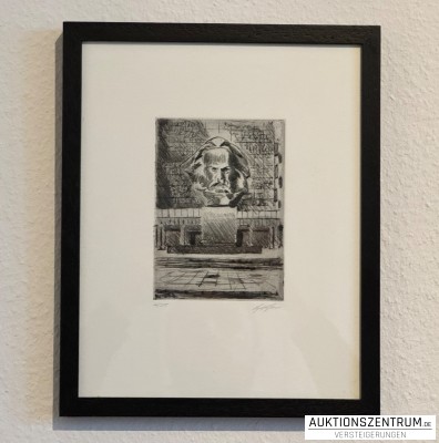 Lydia Thomas, Karl Marx in Chemnitz II, Radierung 11x15 auf Bütten, 2/35, 26 x 32,5cm