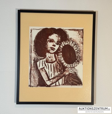 Otto Dix, „Mädchen mit Sonnenblume“, Lithografie 1959, gerahmt 63 x 76cm