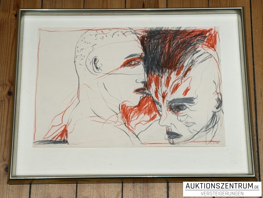 Angela Hampel Zeichnung „Zwei Köpfe“ 1988, Bleistift und Farbstift auf Papier, 60 x 45cm