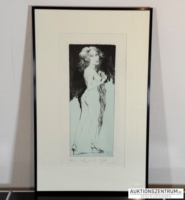 Clemens Gröszer, Akt, 2007, Grafik signiert und gerahmt, 55 x 90 cm