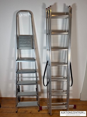2x Leiter: KRAUSE CORDA 030375 Aluminium-Vielzweckleiter + Alu-Haushaltsleiter 6-stufig NAN 2053675