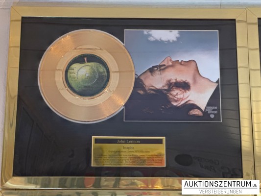 John Lennon Gold Award Display Single, Imagine, Apple Vinyl