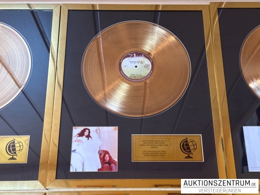 John Lennon, Unfinished Music Nr. 2, Live With The Lions, Zapple, 24K Gold Plated Disc: LP Award Display