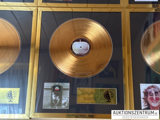 John Lennon, Rock'N'Roll, Apple, 24K Gold Plated Disc: LP Award Display