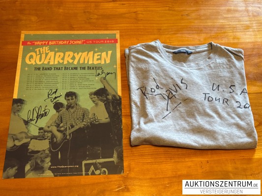 The Quarrymen signed Poster + Rod Davis used & signed T-Shirt USA Tour 2010