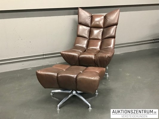 Bretz Desginer Hangout Drehsessel Wippsessel & Hocker, Leder braun