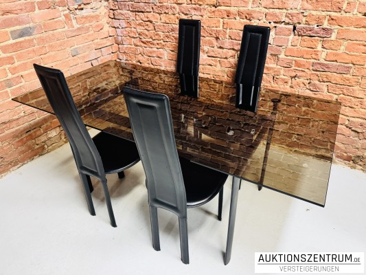Design-Glas-Esstisch & 4 Stühle wie Cattelan Italia Alice