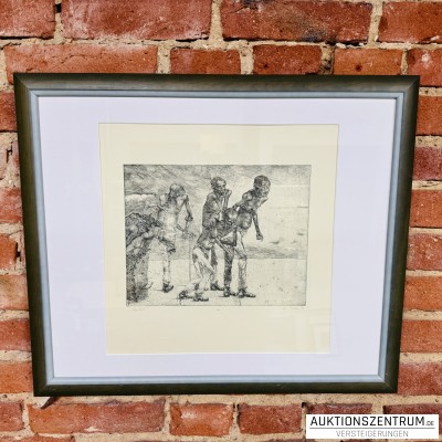 Wolfgang Peuker Radierung „Überlebt“ 1975, 58 x 42cm