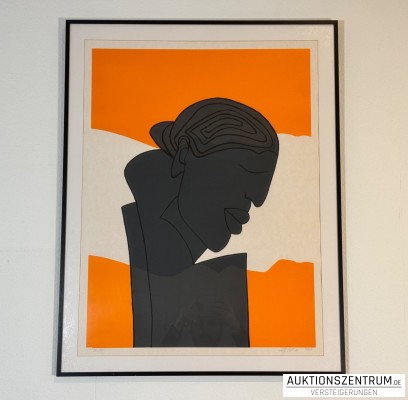 Chris Hinze, Profilportrait einer Frau, Farbdruck 2005, gerahmt, 70 × 90cm