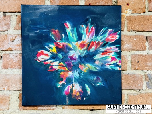 Unikat: Lydia Thomas, Bunter Blumenstrauß, 2010 - Ölbild auf Leinwand, 40 x 40 cm