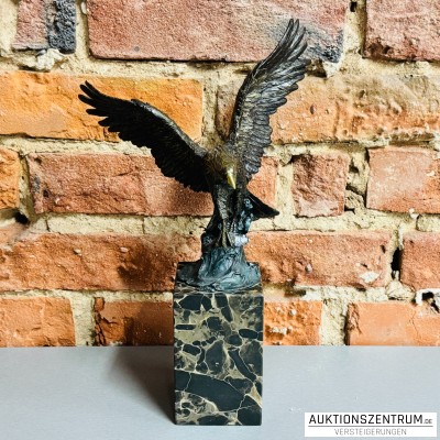 Barye Bronze - Adler Skulptur, Vogel auf Marmorsockel