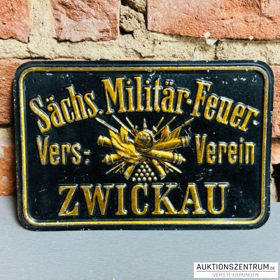 Sächsischer Militär-Feuer-Versicherungsverein Zwickau Blechschild 21 x 14,5cm
