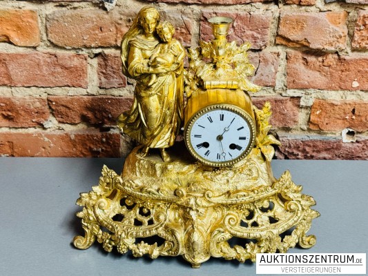 Große Französische Pendule/Kaminuhr m. Maria/Mutter & Kind 19. Jahrhundert