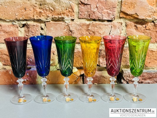 6er Set Nachtmann Bleikristall farbige Sektgläser Höhe 19cm