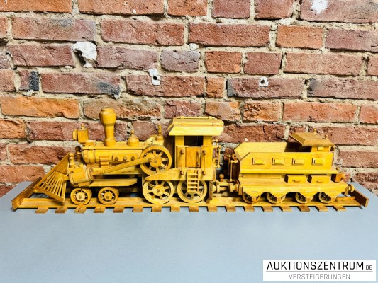 Lokomotive mit Tender / Dampflok Eisenbahn mit Wagon Holz-Modell