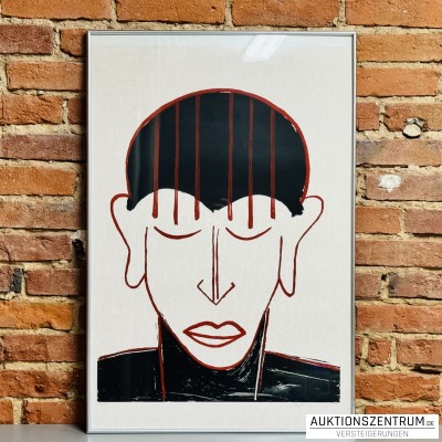 Chris Hinze, Abstraktes Portrait, signierter Farbsiebdruck, gerahmt 63 x 94 cm