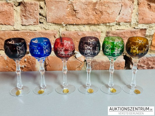 6er Set Dresden Kristall handgeschliffene bunte Likörgläser Höhe 14cm