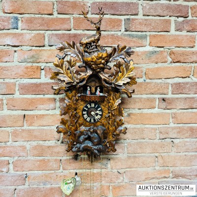 Hönes Schwarzwald Kuckucksuhr mit Jagdmotiv, Handarbeit 37*70/185*27