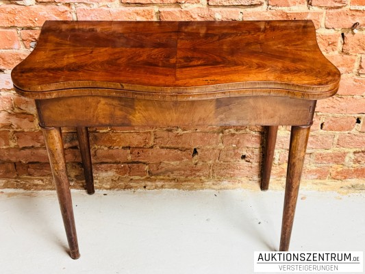 Antiker Honduras Mahagoni Ohrentisch/Spieltisch/Klapptisch um 1870 im Sheraton-Stil