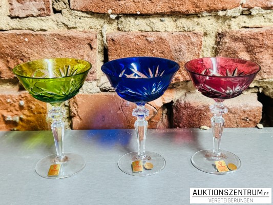3er Set Nachtmann Bleikristall farbige Likörschalen Höhe ca. 11,5cm
