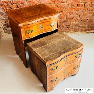 Barock-Kommode m. geschweifter Front & eingeschobener Truhe, 18.Jh Intarsien