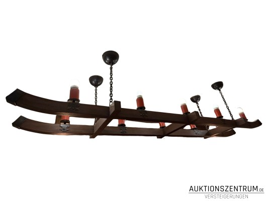 Großer rustikaler Holzbalken/Holz-Kronleuchter mit 10 Fassungen ca. 230*50 cm