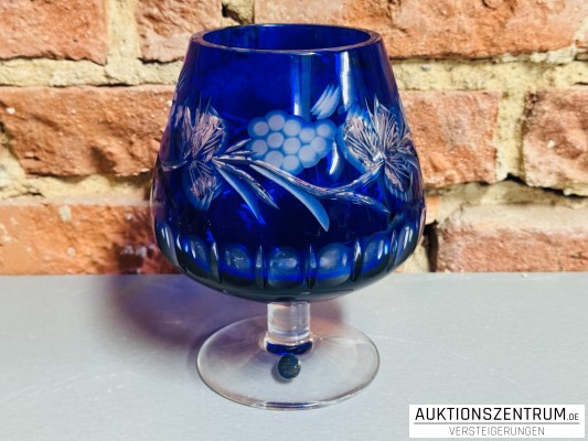 Bleikristall blau geschliffener Pokal Höhe 18cm