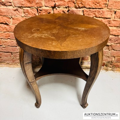 Runder Holz-Beistelltisch Intarsienplatte Massivholz 60x65 cm
